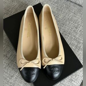 Chanel Beige and Black Flats